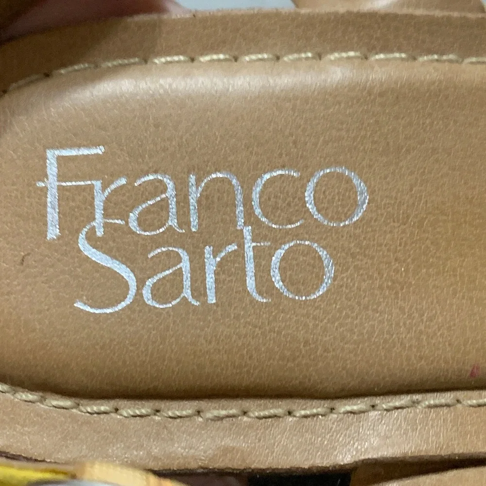 Franco Sarto‎ Crisania Yellow Suede Cork Wedge Sandals Womens 9 Platform Strappy